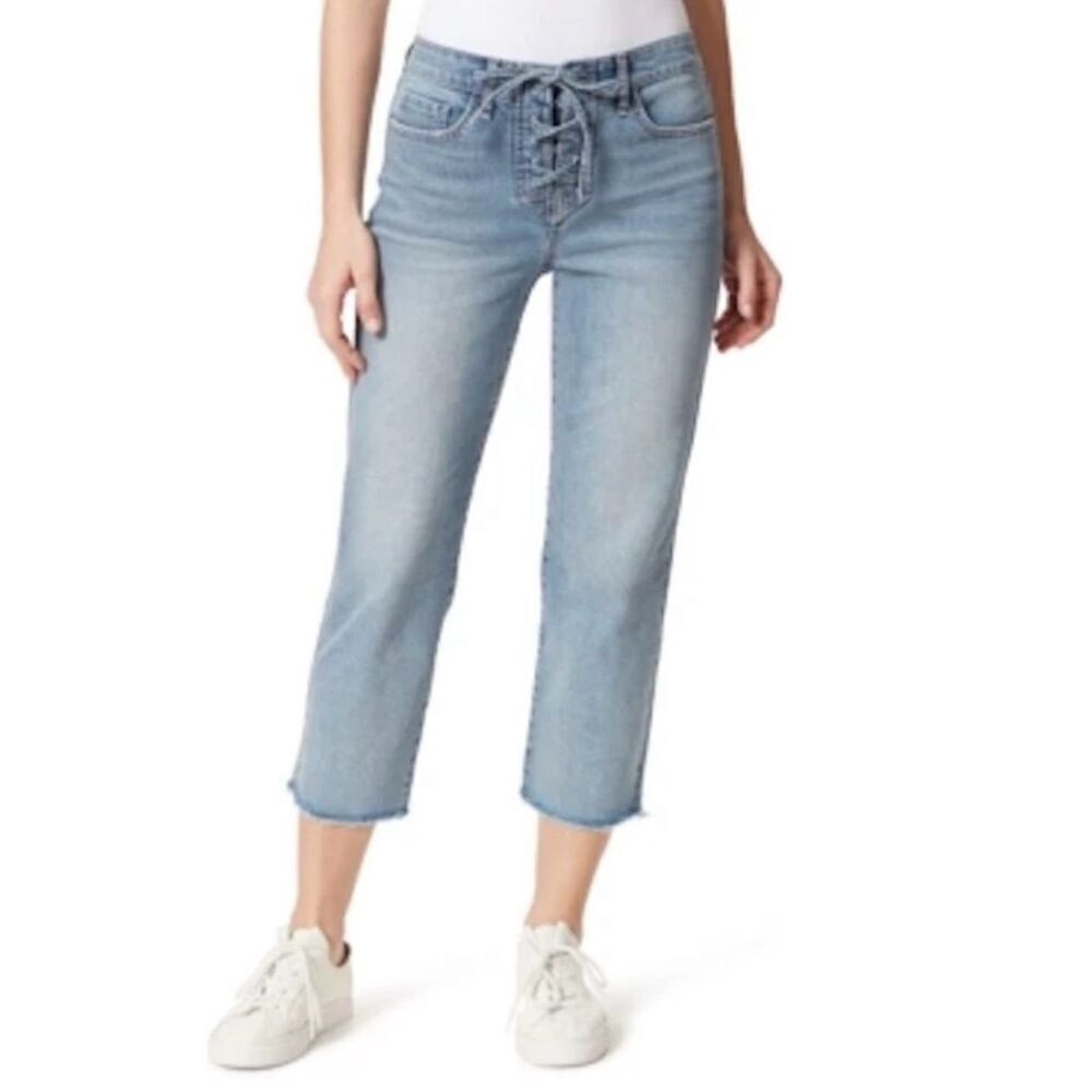 ✨Frayed Jeans High Rise Lace Up Straight Crop Sz 8/29 Jeans✨